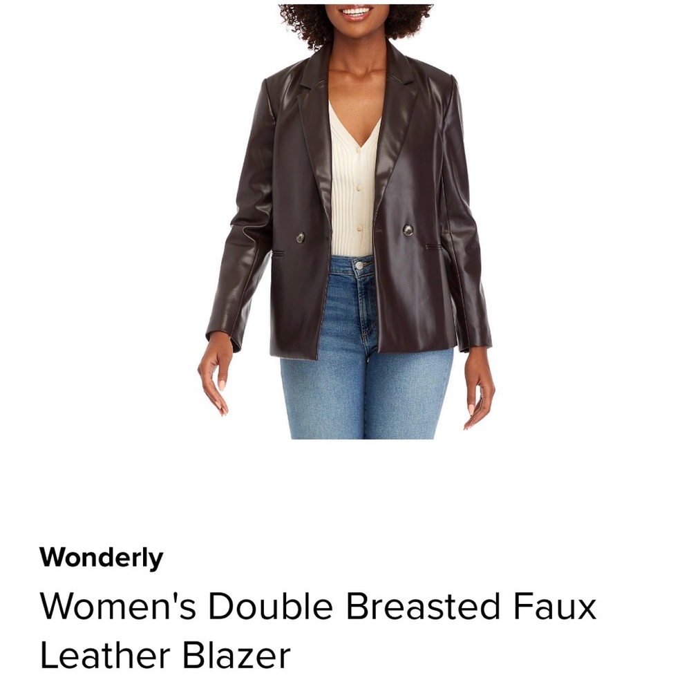 Wonderly Women's Double Breasted Faux Leather Blazer - Dark Brown